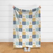 You are my sunshine wholecloth - suns patchwork - face - blue and gold - LAD20
