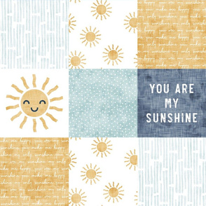You are my sunshine wholecloth - suns patchwork - face - blue and gold - LAD20