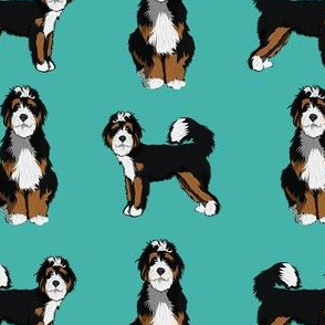 bernedoodle dog fabric - doodle dog, doodle dog fabric, dog fabric - teal