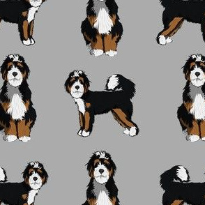 bernedoodle dog fabric - doodle dog, doodle dog fabric, dog fabric - grey