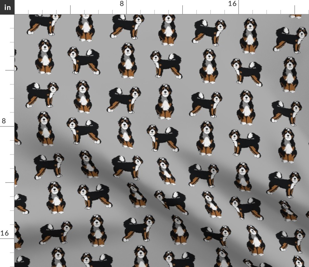 bernedoodle dog fabric - doodle dog, doodle dog fabric, dog fabric - grey