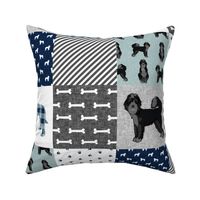 black bernedoodle cheater quilt - cheater quilt fabric, dog quilt, doodle dog - blue plaid