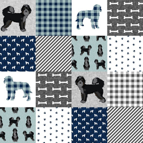 black bernedoodle cheater quilt - cheater quilt fabric, dog quilt, doodle dog - blue plaid