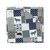 border collie quilt fabric - dog quilt, cheater quilt, patchwork, wholecloth - tricolored - blue plaid