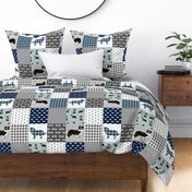 border collie quilt fabric - dog quilt, cheater quilt, patchwork, wholecloth - tricolored - blue plaid