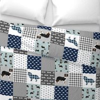 border collie quilt fabric - dog quilt, cheater quilt, patchwork, wholecloth - tricolored - blue plaid