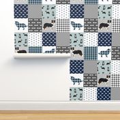 border collie quilt fabric - dog quilt, cheater quilt, patchwork, wholecloth - tricolored - blue plaid