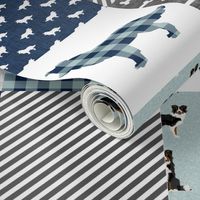 border collie quilt fabric - dog quilt, cheater quilt, patchwork, wholecloth - tricolored - blue plaid