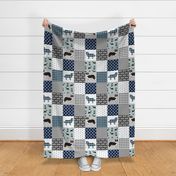 border collie quilt fabric - dog quilt, cheater quilt, patchwork, wholecloth - tricolored - blue plaid