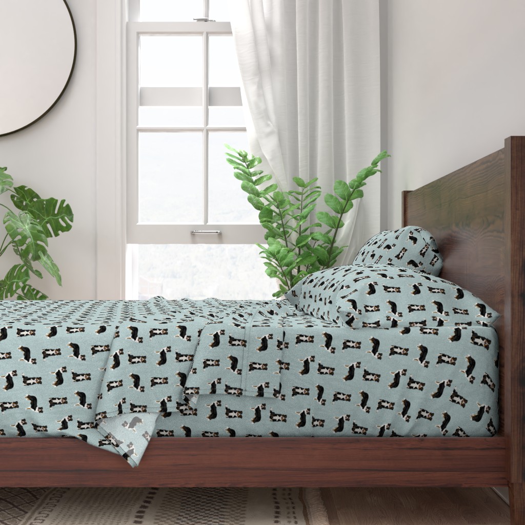 tricolored border collie fabric - dog fabric, pet fabric, tricoloured dog, dog design - blue