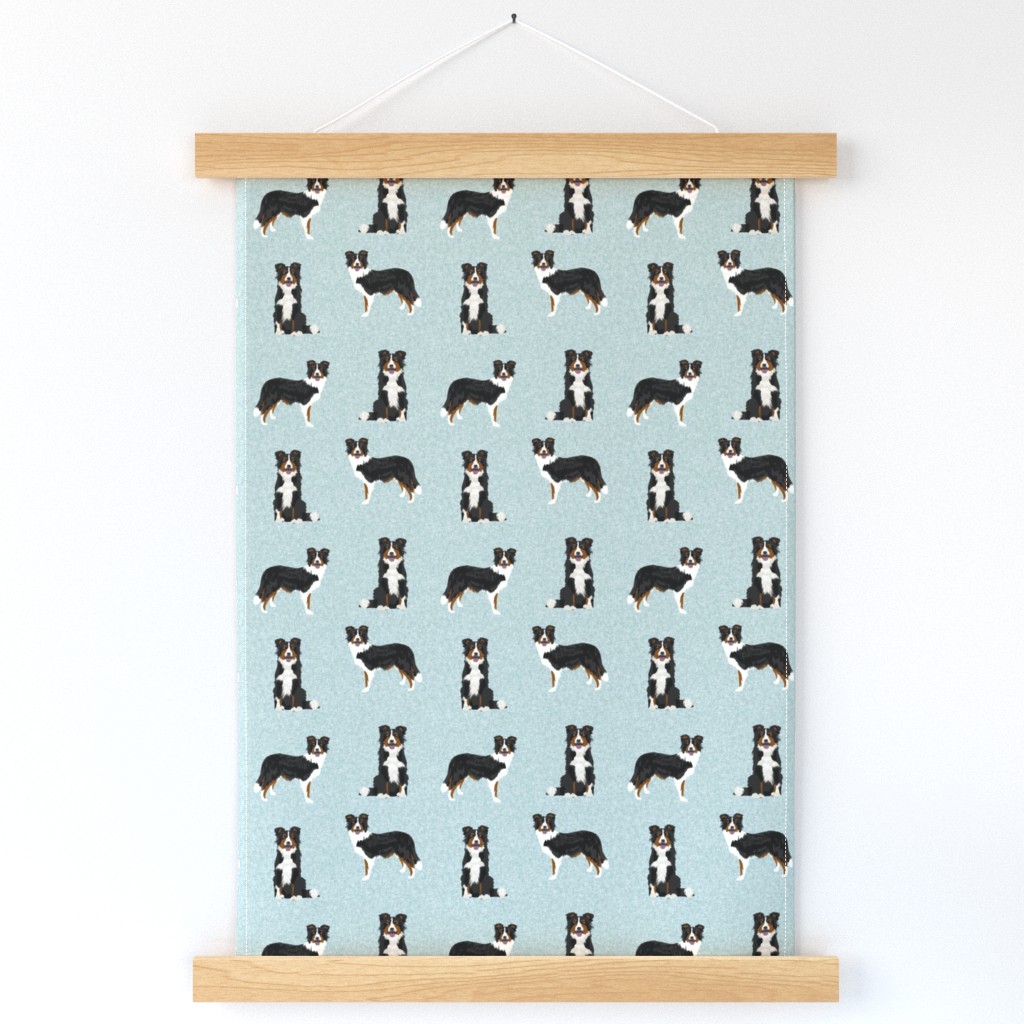 tricolored border collie fabric - dog fabric, pet fabric, tricoloured dog, dog design - blue