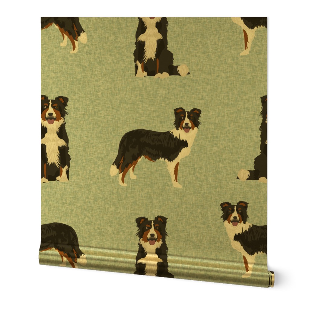 tricolored border collie fabric - dog fabric, pet fabric, tricoloured dog, dog design - blue