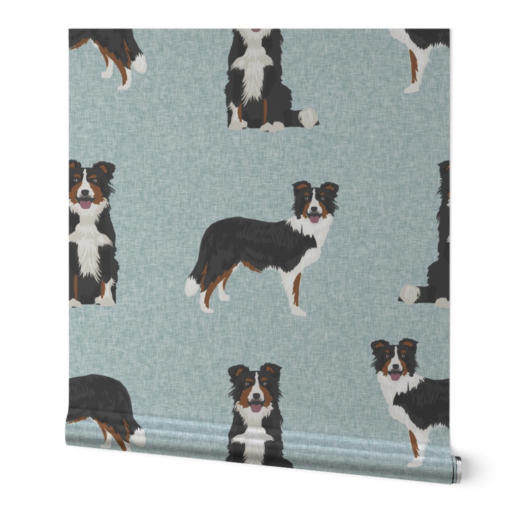 tricolored border collie fabric - dog fabric, pet fabric, tricoloured dog, dog design - blue