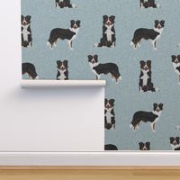 tricolored border collie fabric - dog fabric, pet fabric, tricoloured dog, dog design - blue