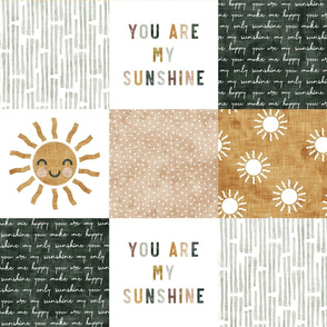 You are my sunshine wholecloth - multi - suns patchwork - face - dusty pink, green, gold  - LAD20