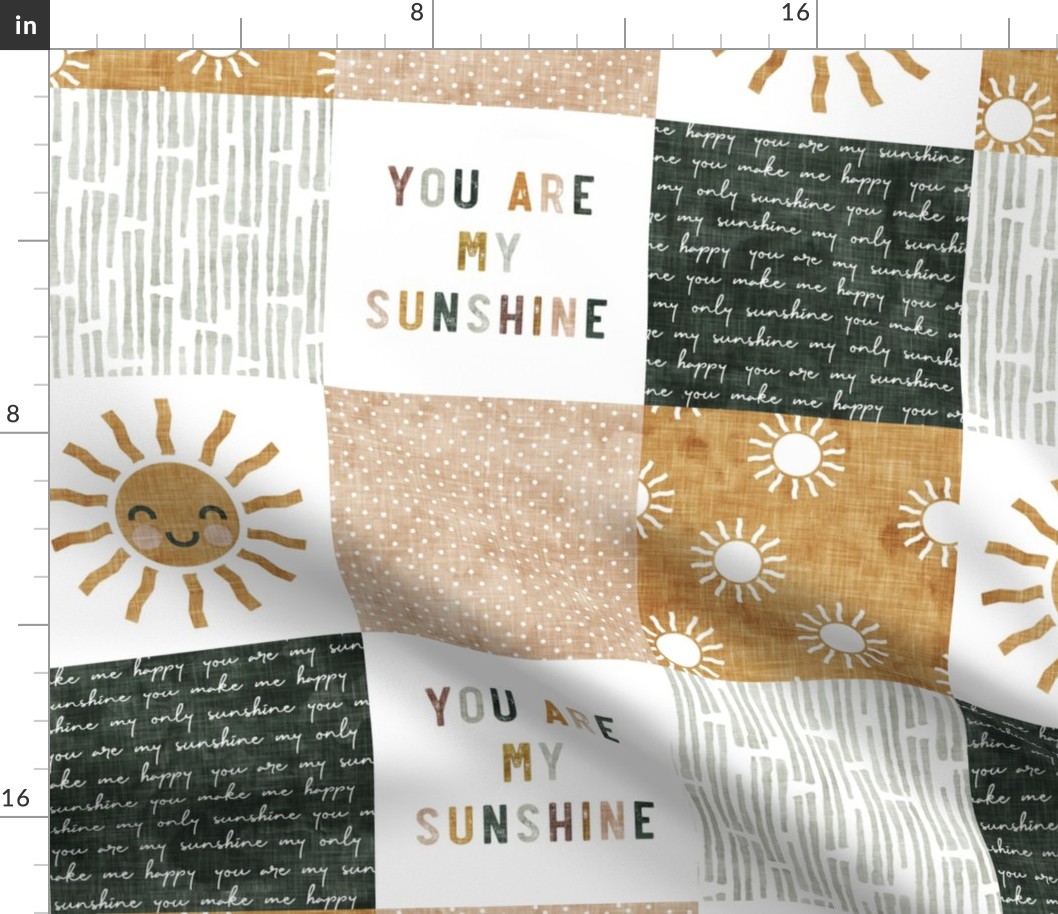 You are my sunshine wholecloth - multi - suns patchwork - face - dusty pink, green, gold  - LAD20