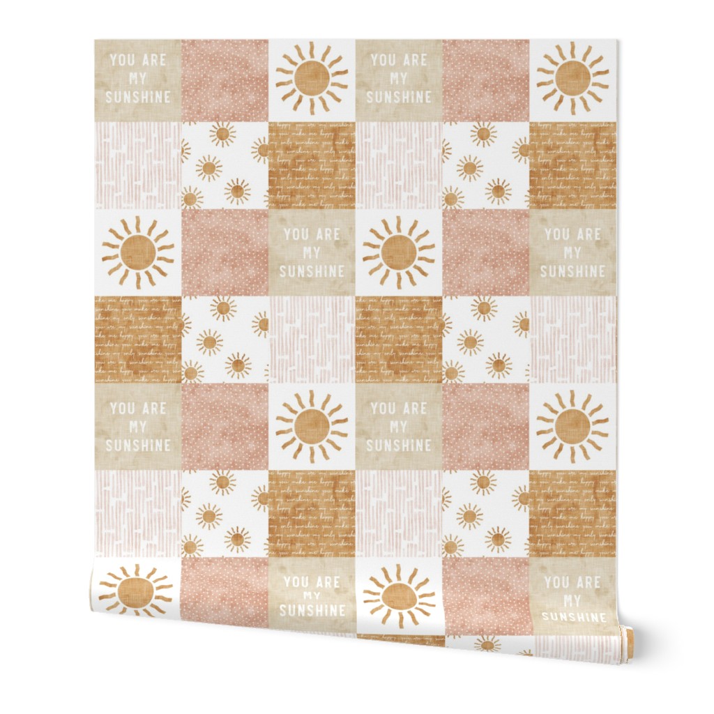 You are my sunshine wholecloth - suns patchwork - pink and tan - LAD20