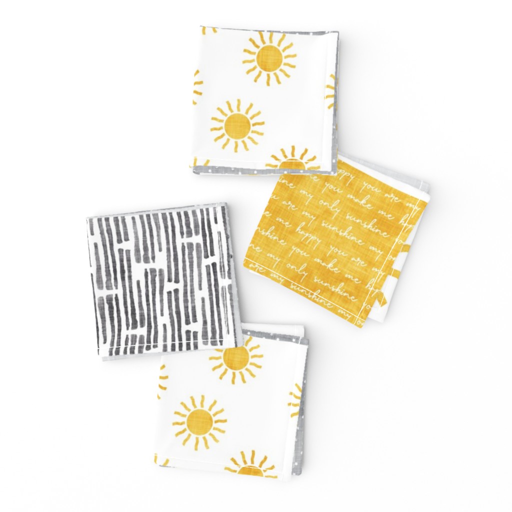 You are my sunshine wholecloth - sun patchwork - face - yellow and grey - LAD20