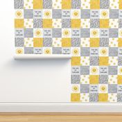 You are my sunshine wholecloth - sun patchwork - face - yellow and grey - LAD20