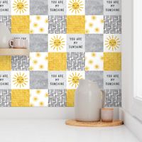 You are my sunshine wholecloth - sun patchwork - face - yellow and grey - LAD20