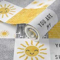 You are my sunshine wholecloth - sun patchwork - face - yellow and grey - LAD20