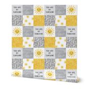 You are my sunshine wholecloth - sun patchwork - face - yellow and grey - LAD20