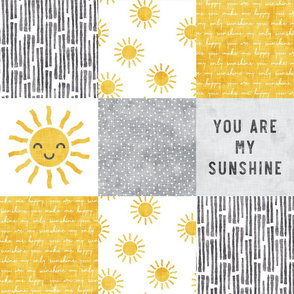 You are my sunshine wholecloth - sun patchwork - face - yellow and grey - LAD20