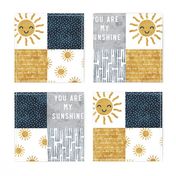 You are my sunshine wholecloth - suns patchwork - face -  dark blue and grey - LAD20