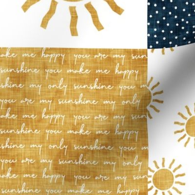 You are my sunshine wholecloth - suns patchwork - face -  dark blue and grey - LAD20