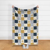 You are my sunshine wholecloth - suns patchwork - face -  dark blue and grey - LAD20