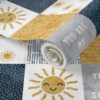 You are my sunshine wholecloth - suns patchwork - face -  dark blue and grey - LAD20