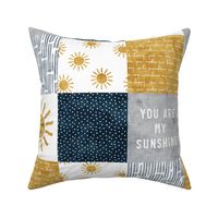 You are my sunshine wholecloth - suns patchwork - face -  dark blue and grey - LAD20