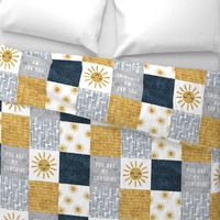 You are my sunshine wholecloth - suns patchwork - face -  dark blue and grey - LAD20