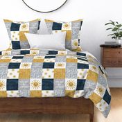 You are my sunshine wholecloth - suns patchwork - face -  dark blue and grey - LAD20