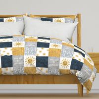 You are my sunshine wholecloth - suns patchwork - face -  dark blue and grey - LAD20