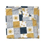 You are my sunshine wholecloth - suns patchwork - face -  dark blue and grey - LAD20