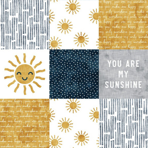 You are my sunshine wholecloth - suns patchwork - face -  dark blue and grey - LAD20