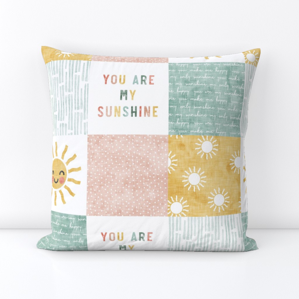 You are my sunshine wholecloth - multi - suns patchwork - face -  pink, teal, gold  - LAD20