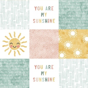 You are my sunshine wholecloth - multi - suns patchwork - face -  pink, teal, gold  - LAD20