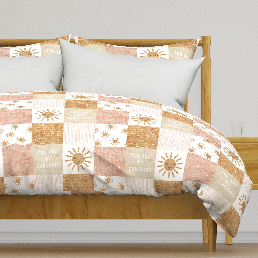 You are my sunshine wholecloth - suns patchwork - face - pink and tan - LAD20