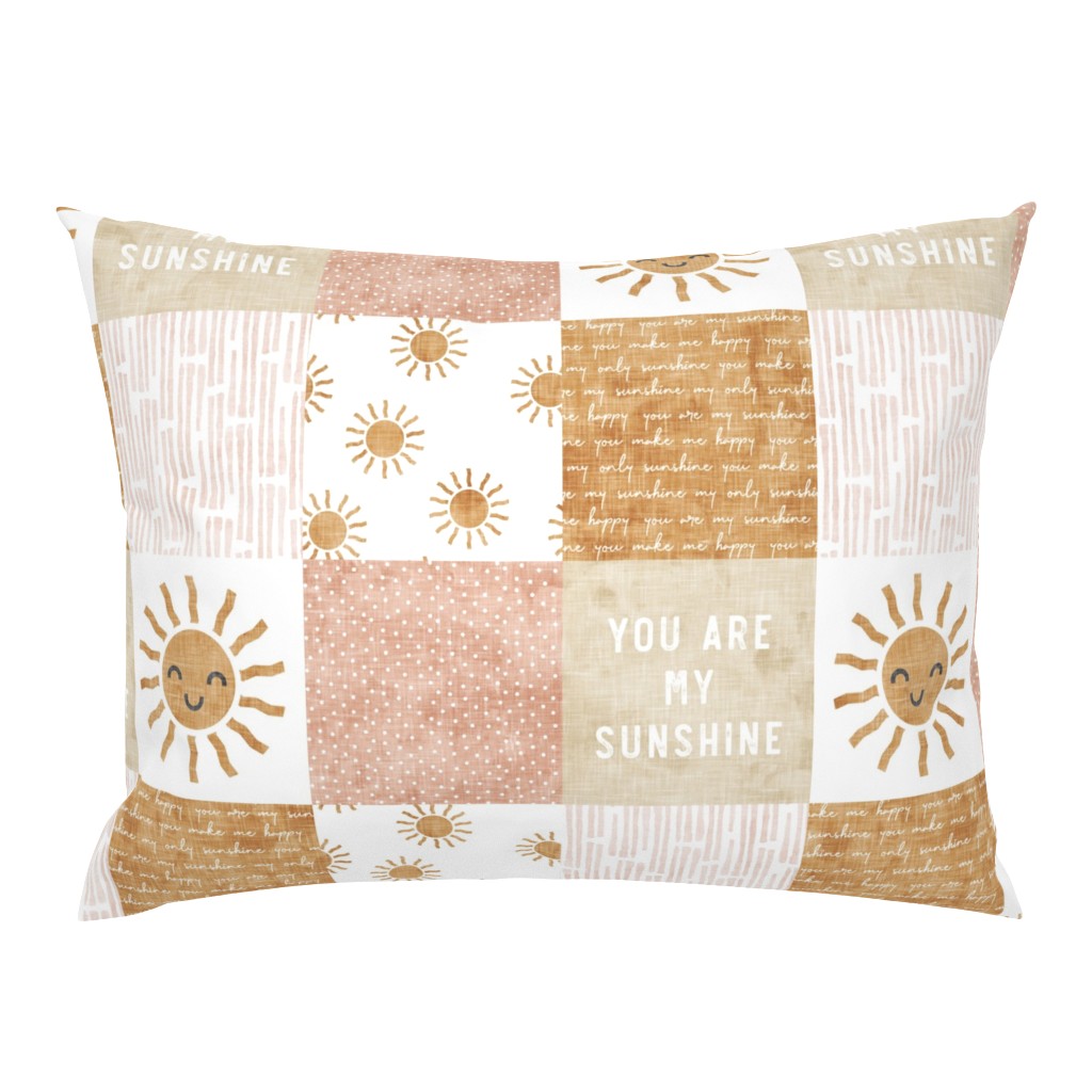 You are my sunshine wholecloth - suns patchwork - face - pink and tan - LAD20