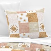 You are my sunshine wholecloth - suns patchwork - face - pink and tan - LAD20