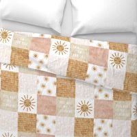 You are my sunshine wholecloth - suns patchwork - face - pink and tan - LAD20