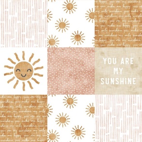 You are my sunshine wholecloth - suns patchwork - face - pink and tan - LAD20