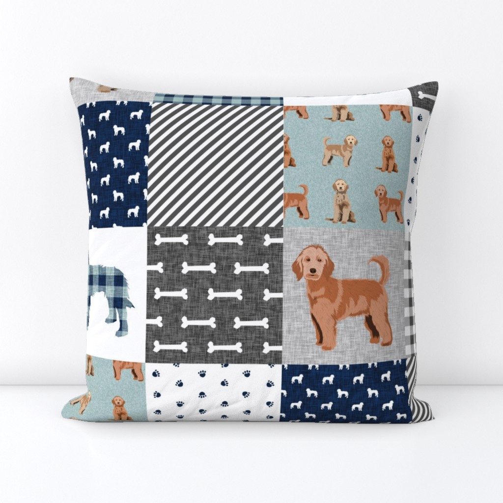 golden doodle cheater quilt fabric - dog quilt, cheater quilt, wholecloth, - blue plaid