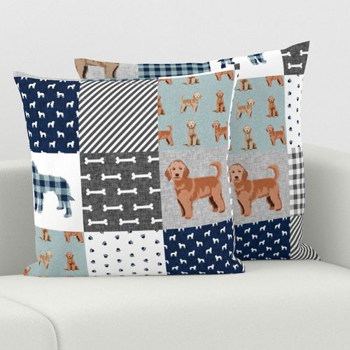 golden doodle cheater quilt fabric - dog quilt, cheater quilt, wholecloth, - blue plaid