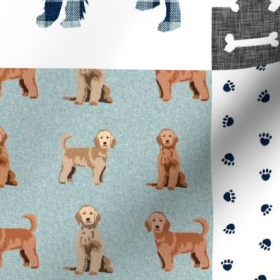 golden doodle cheater quilt fabric - dog quilt, cheater quilt, wholecloth, - blue plaid