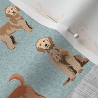 golden doodle cheater quilt fabric - dog quilt, cheater quilt, wholecloth, - blue plaid