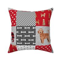 golden doodle cheater quilt fabric - dog quilt, cheater quilt, wholecloth, - red plaid