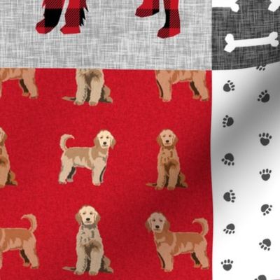 golden doodle cheater quilt fabric - dog quilt, cheater quilt, wholecloth, - red plaid